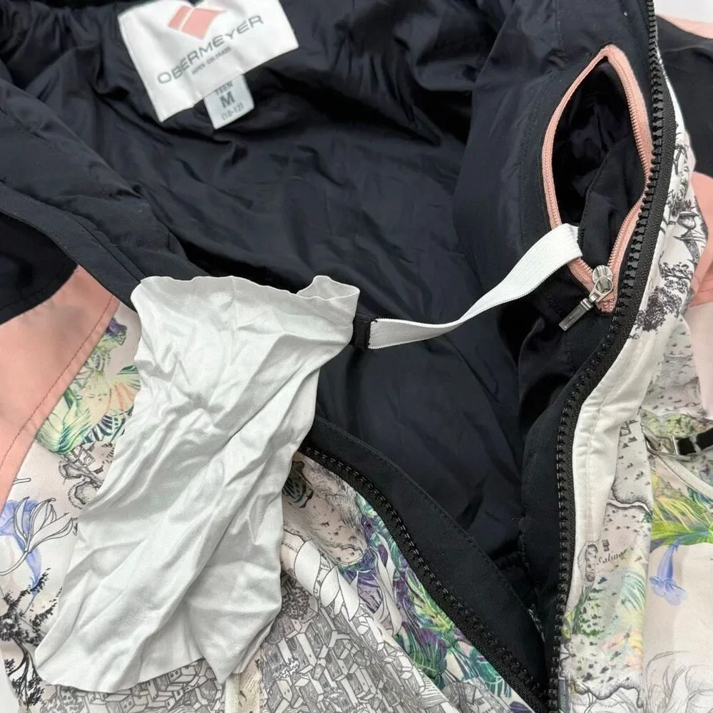 Obermeyer Girls' Tabor Ski Jacket in “Tell Me A Story” Print Pink Black Full Zip